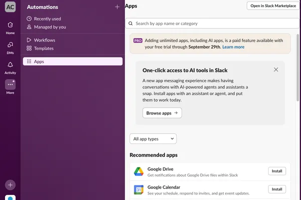 Slack App Directory showing X-late search results