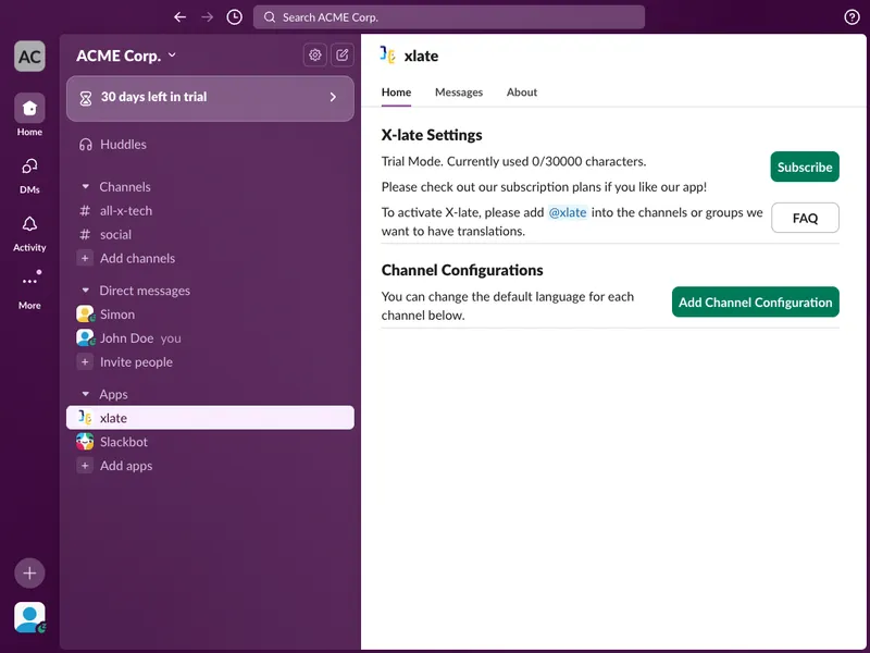 X-late privacy settings and trial mode